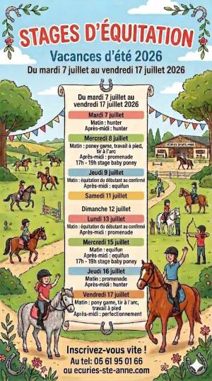 écuries Sainte-Anne stages d'équitation vacances été du 07 au 17 juillet 2026