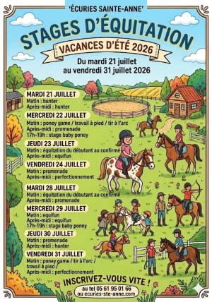 écuries Sainte-Anne stages d'équitation vacances été du 21 au 31 juillet 2026