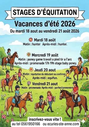 écuries Sainte-Anne stages d'équitation vacances été du 18 au 21 août 2026