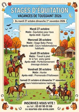 Stages d'équitation vacances de toussaint du 27 au 30 octobre 2026